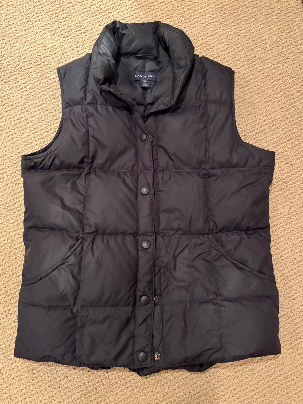 Lands' End Quilted Black Down Puffer Vest XS